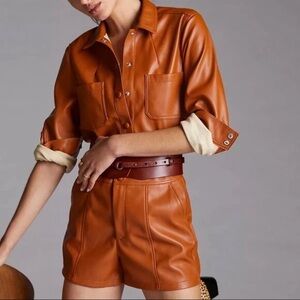 Anthropologie Tan Faux Leather Shorts Set